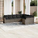 vidaXL Salon de jardin 9 Pièces avec coussins gris résine tressée
