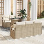 Ensemble de Canapé de Jardin 6 Pièces avec Coussins Beige Poly Rattan