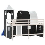 vidaXL Lit mezzanine enfants avec tour blanc/noir 90x190 cm pin massif