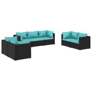 vidaXL Salon de jardin 7 Pièces avec coussins Résine tressée Noir
