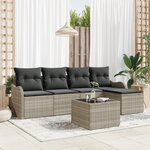 Ensemble de Canapé de Jardin 6 Pièces avec Coussins Gris Poly Rotin