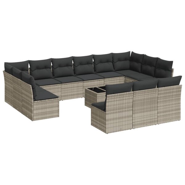 vidaXL Salon de jardin avec coussins 14 Pièces gris clair résine tressée