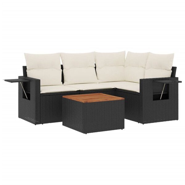 vidaXL Salon de jardin 5 Pièces avec coussins noir résine tressée