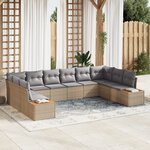 Ensemble de Canapé de Jardin 10 pièces vidaXL avec coussins Beige Poly Rotin Acacia