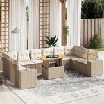 vidaXL Salon de jardin 11 Pièces avec coussins beige résine tressée