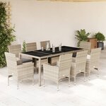 vidaXL Ensemble à manger de jardin avec coussins 9 Pièces rotin et verre