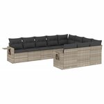 vidaXL Salon de jardin avec coussins 10 Pièces gris clair résine tressée