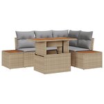 Ensemble de Canapés de Jardin 5 Pièces avec Coussins Beige en Rattan Poly