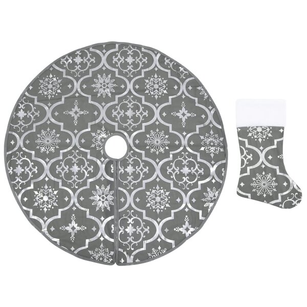 vidaXL Jupe de sapin de Noël de luxe avec chaussette Gris 122 cm Tissu