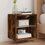 vidaXL Table de chevet murale avec lumières LED chêne fumé