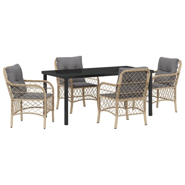 vidaXL Set de salle à manger de jardin 5 pièces avec coussins beige poly rotin