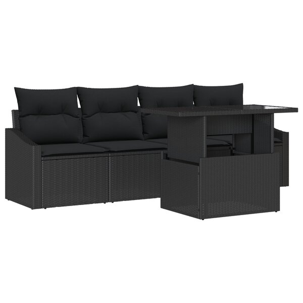 vidaXL Ensemble de canapé de jardin 5 pièces avec coussins en rotin poly noir