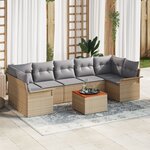 vidaXL Ensemble de canapé de jardin de 8 pièces avec coussins Beige Poly Rattan Acacia