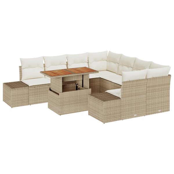 vidaXL Set de canapé de jardin 9 pièces avec coussins beige poly rotin