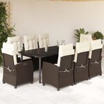 vidaXL Ensemble à manger de jardin et coussins 9 Pièces marron poly rotin