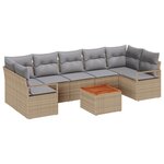 vidaXL Ensemble de salon de jardin 8 pièces avec coussins Beige Rotin Poly Acacia