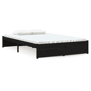 vidaXL Cadre de lit Noir Bois massif 120x190 cm Petit double