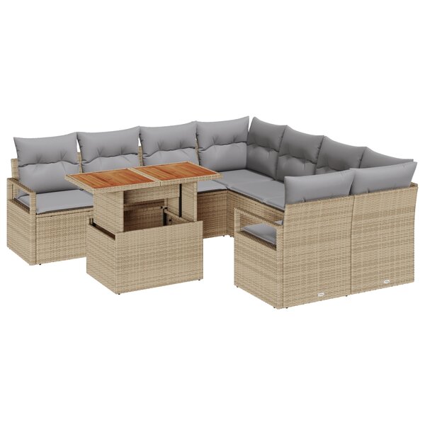 vidaXL Canapé de Jardin 9 Pièces avec Coussins Beige