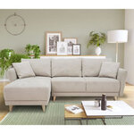 Canapé d'angle convertible réversible 3-4 places tissu beige à coffre de rangement - 244 x 158 x Hauteur 95 cm