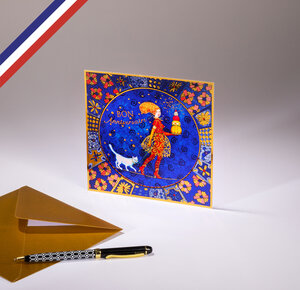 Carte simple les reine créée et imprimée en france - bon anniversaire - équilibriste et son chat