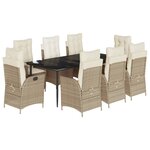 vidaXL Ensemble à manger de jardin et coussins 9 Pièces beige Poly rotin