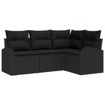 vidaXL Set de canapés de jardin de 4 pièces avec coussins Noir Poly Rotin