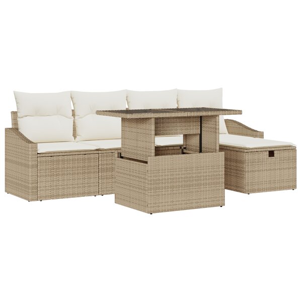 vidaXL Set de canapé de jardin 6 pièces avec coussins beige en poly rotin