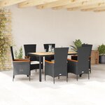 vidaXL Ensemble à manger de jardin coussins 7Pièces Noir Résine tressée