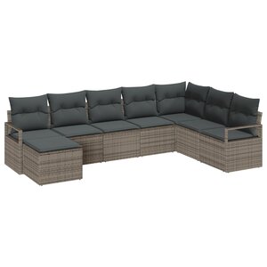 Set de canapés jardin vidaXL 8 pièces avec coussins gris poly rattan