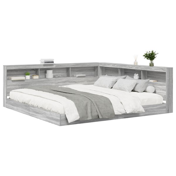 vidaXL Lit bibliothèque Gris Sonoma 200x200 cm en bois reconstitué