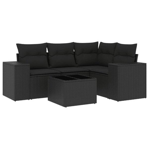 vidaXL Salon de jardin 5 Pièces avec coussins noir résine tressée
