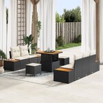 Ensemble de Canapé de Jardin 8 Pièces avec Coussins Noir Rattan Poly Acacia
