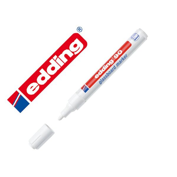 Marqueur 90 tableau en verre vitres 2/3mm pointe ogive effaçable à sec coloris blanc EDDING