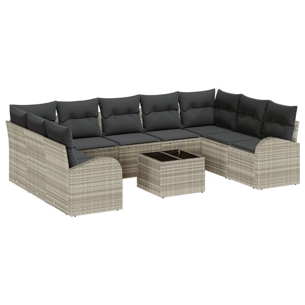 vidaXL Ensemble Canapé Jardin 10 Pièces avec Coussins en Rattan Gris