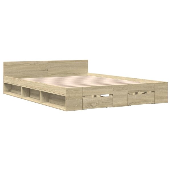 vidaXL Cadre de lit et tiroirs chêne sonoma 135x190 cm bois ingénierie