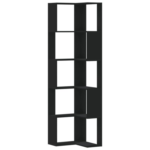 vidaXL Bibliothèque d'angle à 5 niveaux noir bois d'ingénierie