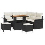 Ensemble de canapé de jardin 8 pièces avec coussins noir poly rattan acacia