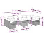 vidaXL Ensemble de canapé de jardin 11 pièces avec coussins noir poly rattan acacia