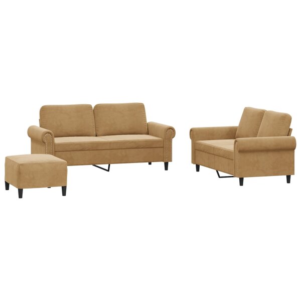 vidaXL Ensemble de canapés 3 Pièces avec coussins Marron Velours