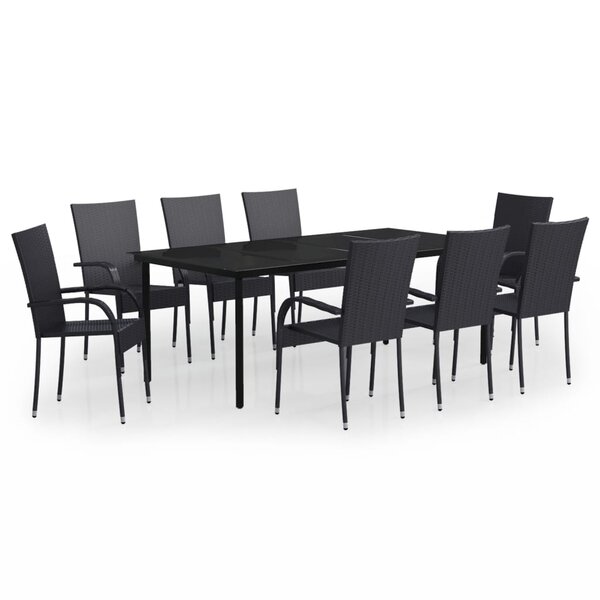 vidaXL Ensemble à manger de jardin 9 Pièces Noir