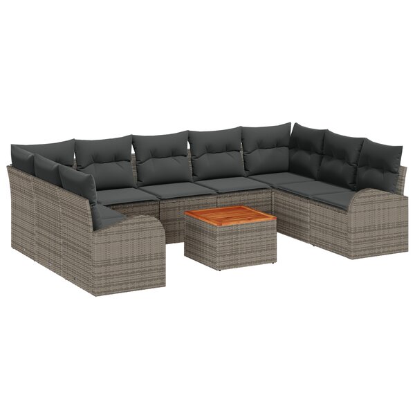 vidaXL Ensemble de canapé de jardin 10 pièces avec coussins gris poly rattan acacia