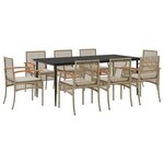 vidaXL Ensemble à manger de jardin et coussins 9 Pièces beige Poly rotin