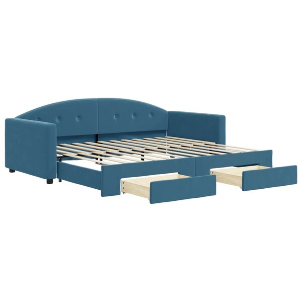 vidaXL Lit de jour avec gigogne et tiroirs sans matelas bleu 90x200 cm