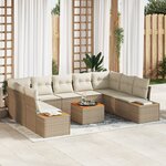 vidaXL Ensemble de Canapés de Jardin 10 pièces avec Coussins Beige Poly Rotin Acacia