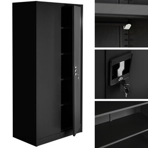 Armoire de bureau verrouillable dotée de 4 étagères meuble 5 niveaux noir 08_0000384