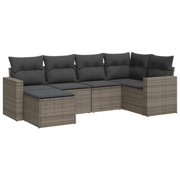 vidaXL Salon de jardin 6 Pièces avec coussins gris résine tressée