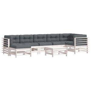 vidaXL Salon de jardin 8 Pièces avec coussins blanc bois massif