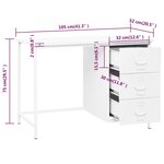 Bureau table poste de travail meuble d'ordinateur informatique étude industriel avec tiroirs 105 x 52 x 75 cm Acier blanc 02_0023864