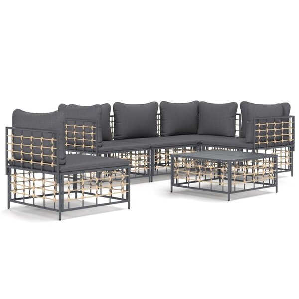 vidaXL Salon de jardin 6 Pièces avec coussins anthracite résine tressée