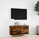 vidaXL Meuble TV mural avec lumières LED chêne fumé 80x31x35 cm